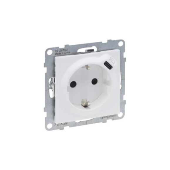 Комбинированная розетка Legrand SUNO со шторками 2К+З 16А 250В/USB С 1500мА. Безвинтовые зажимы. Цвет Белый 721129