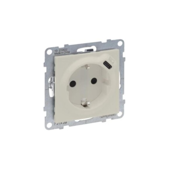 Комбинированная розетка Legrand SUNO со шторками 2К+З 16А 250В/USB С 1500мА. Безвинтовые зажимы. Цвет Слоновая кость 721229