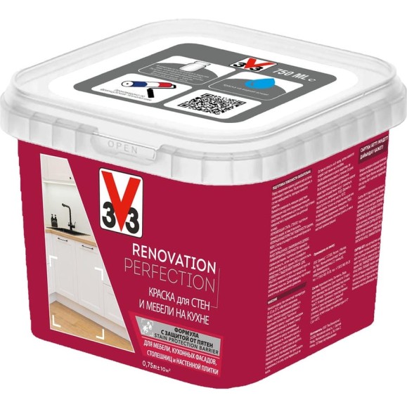 Краска для стен и мебели на кухне V33 RENOVATION PERFECTION-МАРЕНГО- 750 мл 200005
