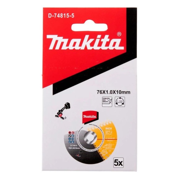 Отрезной диск плоский Makita WA46S, по нержавеющей стали, 76х10х1 мм D-74815-5 Отрезной диск плоский Makita WA46S, по нержавеющей стали, 76х10х1 мм D-74815-5