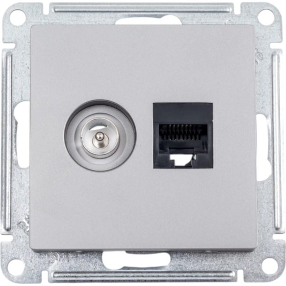 Двойная розетка Systeme Electric AtlasDesign Сталь комп+ТВ, RJ45+TV, кат.5E, механизм SE ATN000989