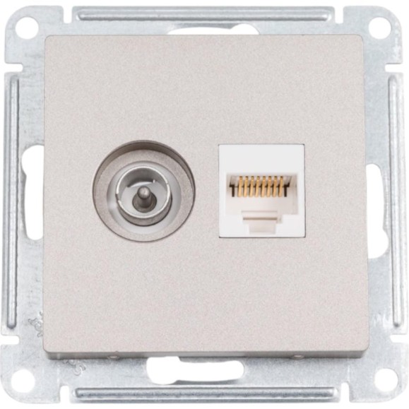 Розетка ТВ + компьютерная RJ45 Systeme Electric AtlasDesign 2-ая Шампань категории 5Е ATN000589 Розетка ТВ + компьютерная RJ45 Systeme Electric AtlasDesign 2-ая Шампань категории 5Е ATN000589
