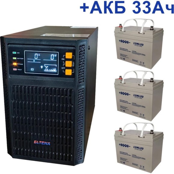 Комплект ИБП ELTENA Monolith B 1000LT (1000Вт) + 3шт. АКБ AQQU 12ML33 (12В, 33Ач) B1000LT/12ML33