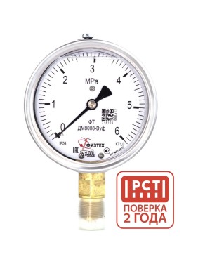 Манометр виброустойчивый Физтех ДМ8008-ВУф 0-6 МПа кт.1,0 d.100 IP54 M20x1,5 РШ, Силикон 4687205455024
