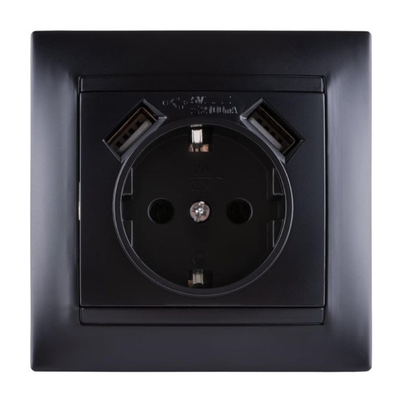 Розетка 16А 250В + 2 USB порта 2,1А 5В с заземлением графит "Лама" TDM ELECTRIC SQ1815-0642