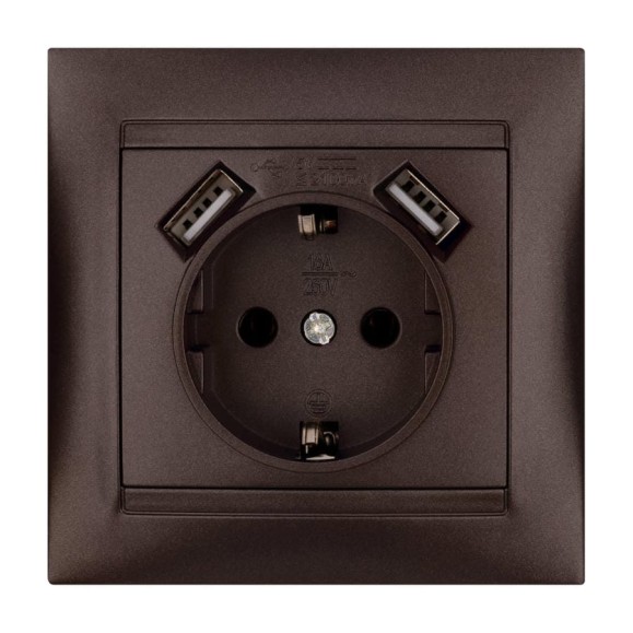 Розетка 2П+З 16А 250В + 2 USB порта 2,1А 5В TDM ELECTRIC шоколад, серия "Лама" SQ1815-0542 Розетка 2П+З 16А 250В + 2 USB порта 2,1А 5В TDM ELECTRIC шоколад, серия "Лама" SQ1815-0542