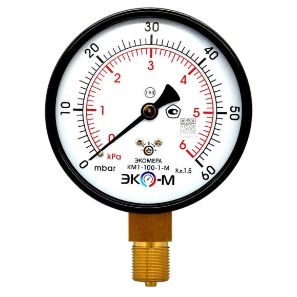 Манометр ЭКО-М КМ-100мм 0...6кПа М20*1,5
(ТН ВЭД 9026204000) КМ-100-М-6кПа