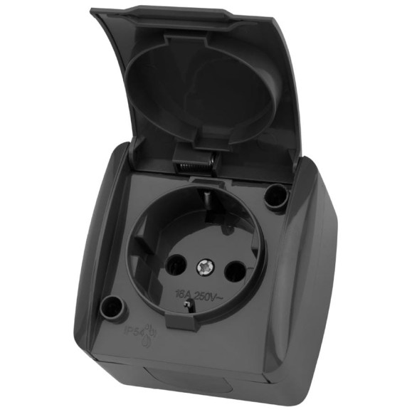 Розетка с крышкой накладная с заземлением TDM ELECTRIC серая 2П IP54 16А серия Розетка с крышкой накладная с заземлением TDM ELECTRIC серая 2П IP54 16А серия