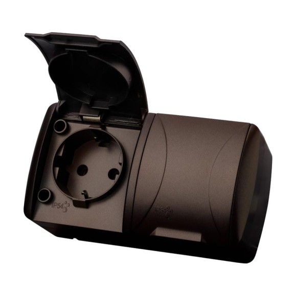 Розетка TDM ELECTRIC двойная 2П+3 открытой установки IP54 16А с крышкой шоколад 