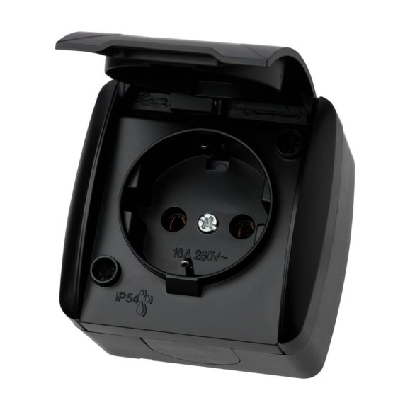 Розетка TDM ELECTRIC 2П+З открытой установки IP54 16А с крышкой графит 