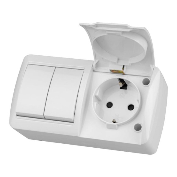 Блок TDM ELECTRIC выключатель 2-клавишный. 10А + розетка 2П+З 16А с защитными шторками, с крышкой, упаковка 5 штук, IP54 белый "Селигер" SQ1818-0022 Блок TDM ELECTRIC выключатель 2-клавишный. 10А + розетка 2П+З 16А с защитными шторками, с крышкой, упаковка 5 штук, IP54 белый "Селигер" SQ1818-0022