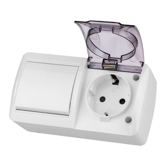 Блок TDM ELECTRIC выключатель 1-клавишный 10А + розетка 2П+З 16А с защитными шторками, с прозрачной крышкой, упаковка 5 штук, IP54 белый "Селигер" SQ1818-0021 Блок TDM ELECTRIC выключатель 1-клавишный 10А + розетка 2П+З 16А с защитными шторками, с прозрачной крышкой, упаковка 5 штук, IP54 белый "Селигер" SQ1818-0021