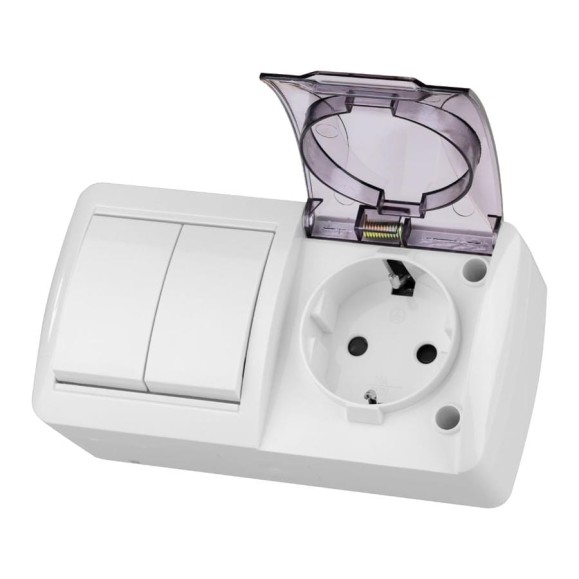 Блок TDM ELECTRIC выключатель 2-клавишный 10А + розетка 2П+З 16А с защитными шторками, с прозрачной крышкой, упаковка 5 штук, IP54 белый "Селигер" SQ1818-0023 Блок TDM ELECTRIC выключатель 2-клавишный 10А + розетка 2П+З 16А с защитными шторками, с прозрачной крышкой, упаковка 5 штук, IP54 белый "Селигер" SQ1818-0023