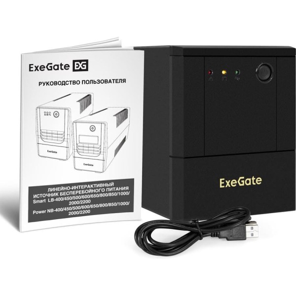 Источник бесперебойного питания ExeGate Power NB-2200.LED.AVR.8C13.USB 2200VA/1300W, LED, AVR, 8 C13, USB, батарея 12V 9Ah - 2 шт., металлический корпус, Black 299820