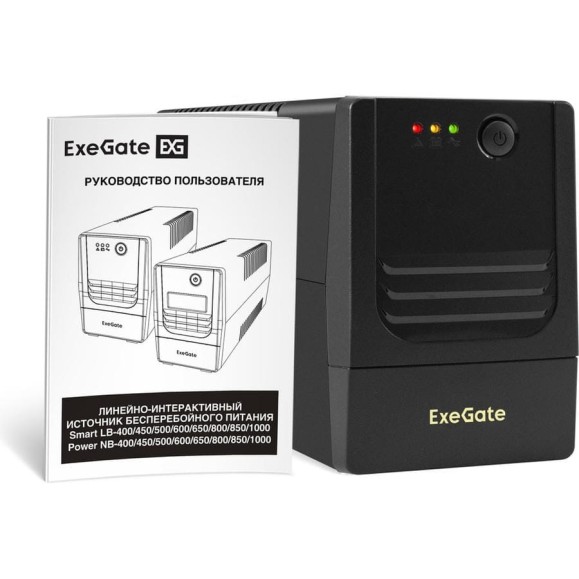 Источник бесперебойного питания ExeGate Power NB-800.LED.AVR.2SH 800VA/480W, LED, AVR, 2 Schuko, батарея 12V 9Ah, Black 299761