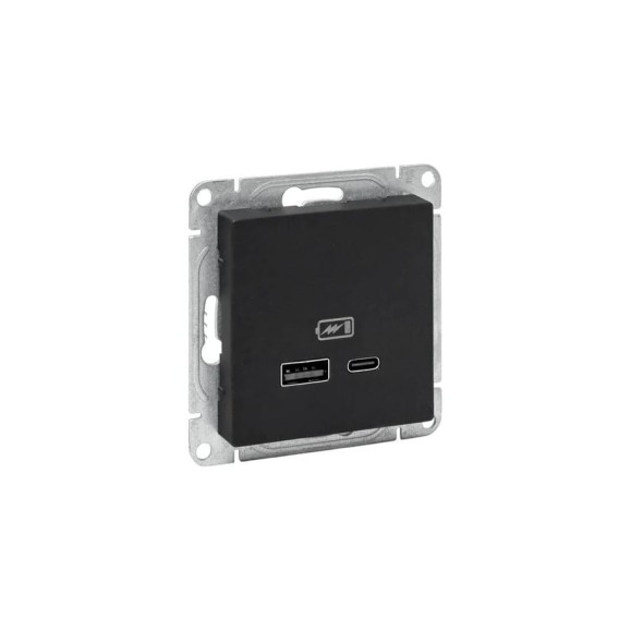 Механизм розетки EKF USB-A+С, чёрный Эпика UP1-SOB-USBA+USBC