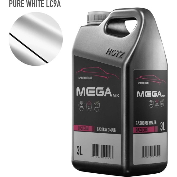 Базовая эмаль Volkswagen/Skoda Pure White LC9A, 3 литра Megamix Краска автомобильная, базисная под лак 4673755225415 Базовая эмаль Volkswagen/Skoda Pure White LC9A, 3 литра Megamix Краска автомобильная, базисная под лак 4673755225415