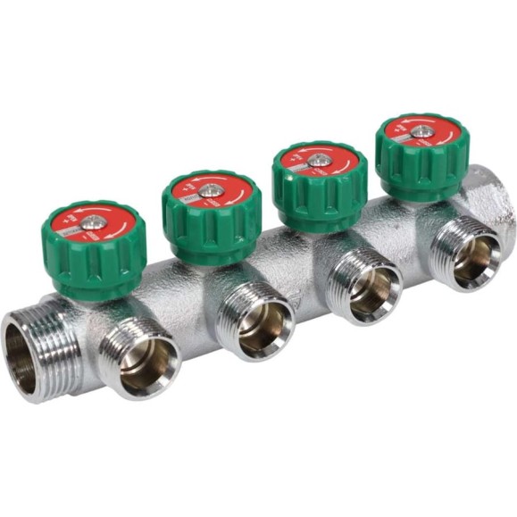 Коллектор с регулирующими клапанами SantechSystems 1", 4в 3/4" ЕК н/р, межосевое расстояние между выходами 45мм 129-8681 Коллектор с регулирующими клапанами SantechSystems 1", 4в 3/4" ЕК н/р, межосевое расстояние между выходами 45мм 129-8681