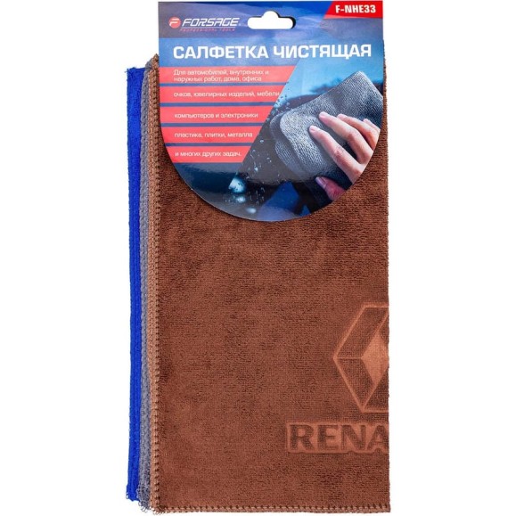 Салфетка чистящая микрофибра Forsage с логотипом 30*30 см (3шт/уп) F-NHE33 RENAULT(34406)