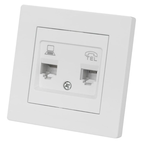 Розетка телефонная rj11 + компьютерная rj45 TDM ELECTRIC белая "сенеж" SQ1816-0048