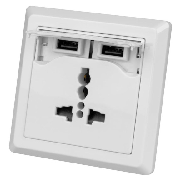 Мультифункциональный блок TDM ELECTRIC Сенеж 1, 2П 10А 250В+2 USВ-порта для зарядки 5В 2,1А, белый SQ1816-0001