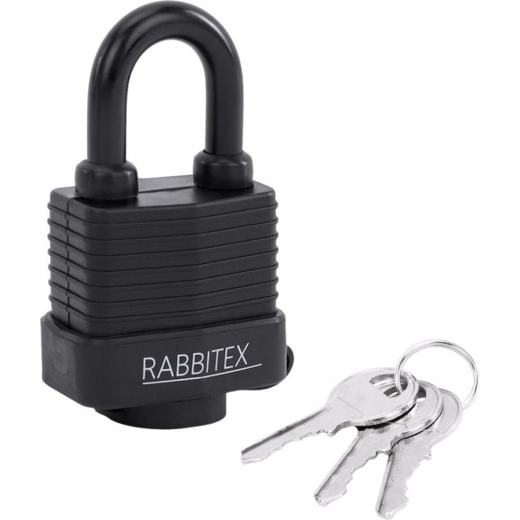 Замок навесной RABBITEX стальной 40мм всепогодный оцинкованный, прорезиненный, 3 ключа 671300
