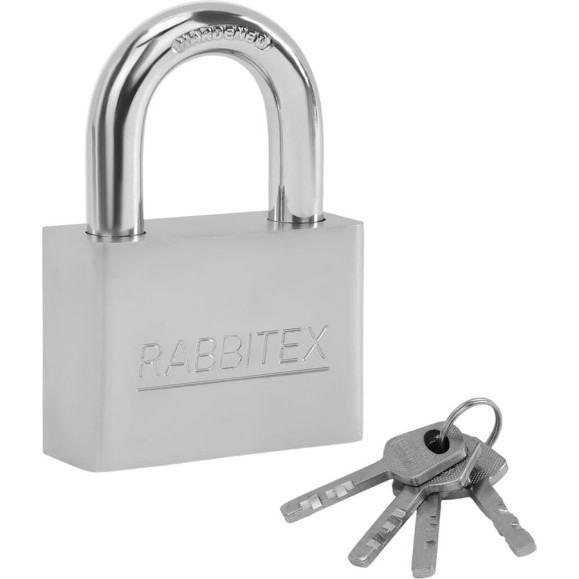 Замок навесной RABBITEX стальной 60мм никель, антикоррозионное покрытие, 4 ключа 671310