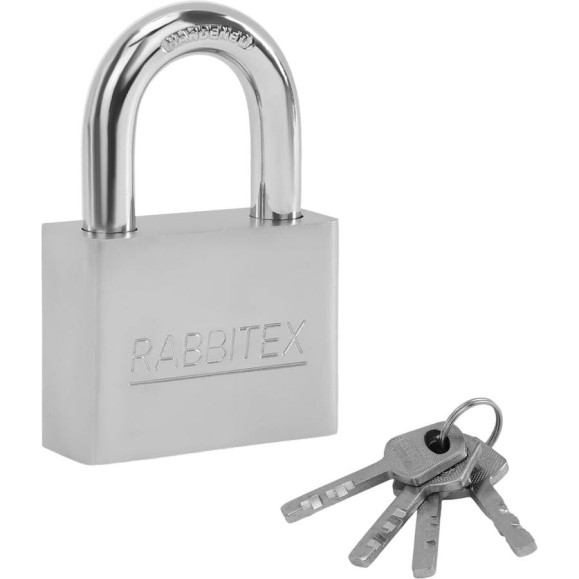 Замок навесной RABBITEX стальной 50мм никель, антикоррозионное покрытие, 4 ключа 671309