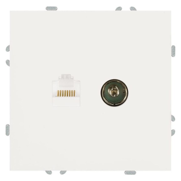 Розетка TV + компьютерная RJ-45 (механизм) STEKKER серия Эмили, RST00-5106-01, белый фарфор, soft touch, 49872