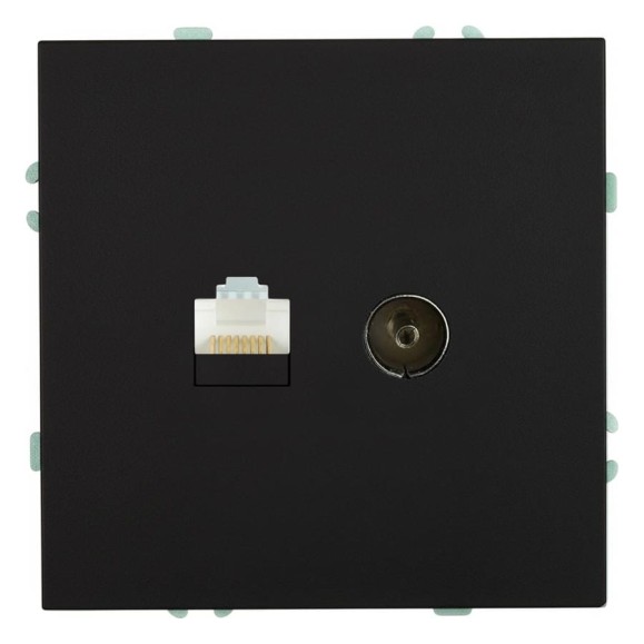Розетка TV + компьютерная RJ-45 (механизм) STEKKER RST00-5106-05, серия Эмили, черный уголь, soft touch, 49846