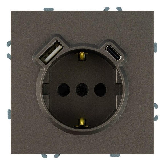 Розетка 1-местная STEKKER з/ш с/з 16А + USB + Type C (механизм), , 250В, 20W, серия Эмили, RST16-5119-09, антрацит, soft touch 50361