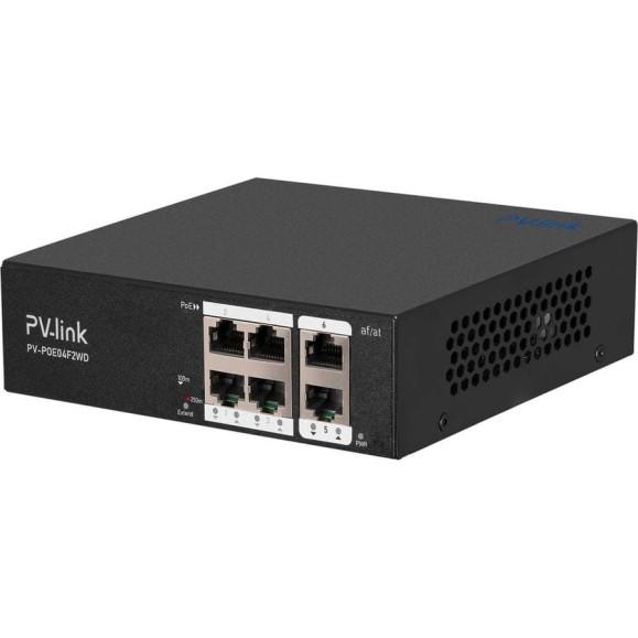 PoE коммутатор PV-link PV-POE04F2WD, 4xPoE, 2xUplink, 250 м, Watchdog, для систем видеонаблюдения, IP-камер, Wi-Fi точек доступа  2122