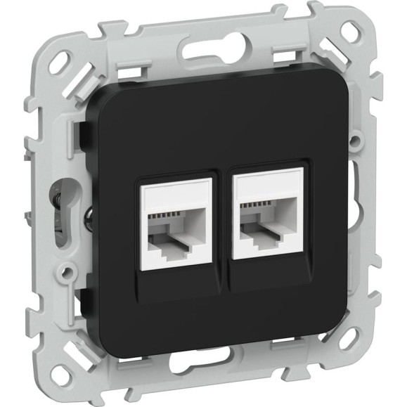 Розетка 2-я компьютерная IEK FLITE RJ45 кат.5Е UTP РК5е-2-0-ФлЧ черный FI-K22-1-K02