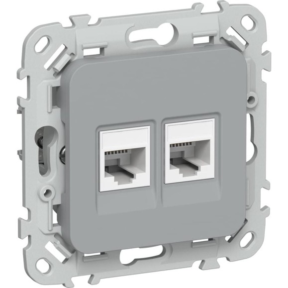 Розетка 2-я компьютерная IEK FLITE RJ45 кат.5Е UTP РК5е-2-0-ФлС серый FI-K22-1-K03