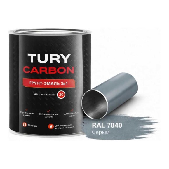 Грунт-эмаль 3в1 TURY Carbon, серый, RAL 7040, 11 кг T1-00014498 Грунт-эмаль 3в1 TURY Carbon, серый, RAL 7040, 11 кг T1-00014498