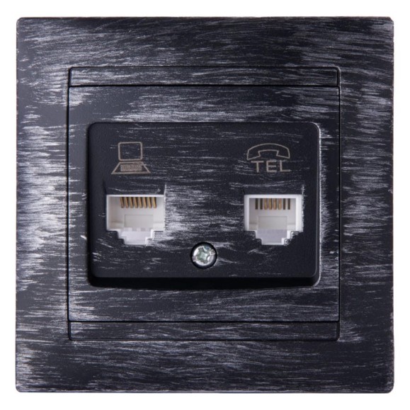 Розетка телефонная RJ11 + компьютерная RJ45 TDM ELECTRIC старинное серебро, серия "Лама" SQ1815-0660 Розетка телефонная RJ11 + компьютерная RJ45 TDM ELECTRIC старинное серебро, серия "Лама" SQ1815-0660