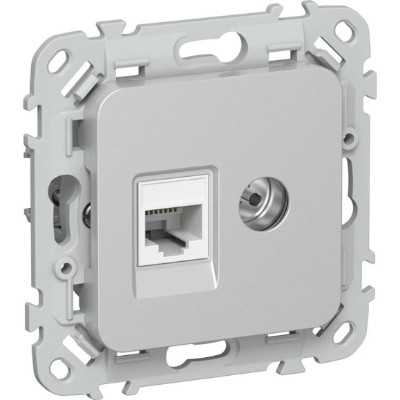 Розетка двойная IEK FLITE RJ45/TV кат.5Е UTP РКТВ5е-2-0-ФлА алюминий FI-AK22-1-K47