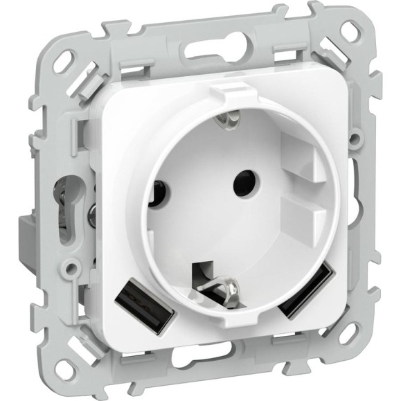 Розетка IEK FLITE с заземляющим контактом и шторками, 16А USB AA 3,1А б/к РСЮша11-1-ФлБ белый FI-R14-16-1-U21-D31-K01