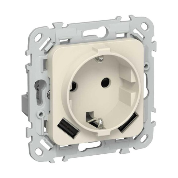 Розетка IEK FLITE с заземляющим контактом и шторками, 16А USB AA 3,1А б/к РСЮша11-1-ФлСл сливочный FI-R14-16-1-U21-D31-K86