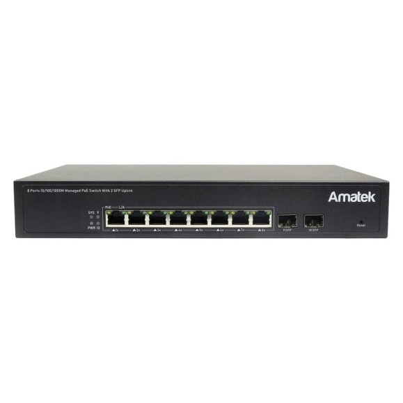 10 портовый управляемый коммутатор с PoE Amatek AN-SGM10P8 7001015