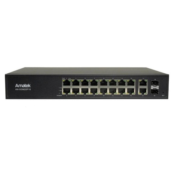 20 портовый управляемый коммутатор с PoE Amatek AN-SGM20P16 7000986
