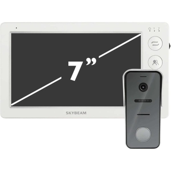Комплект видеодомофона Skybeam из 7 дюймового монитора с мех кнопками и вызывной панели, белый (94705MA+94208-600TVLW 94705MA+ 94208- 600TVLWH