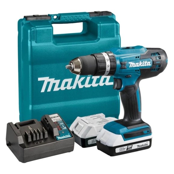 Аккумуляторная ударная дрель-шуруповерт Makita 18 В, 1400 об/мин, 21000 уд/мин, с 2 АКБ 2 Ач и ЗУ, в кейсе, HP488D006