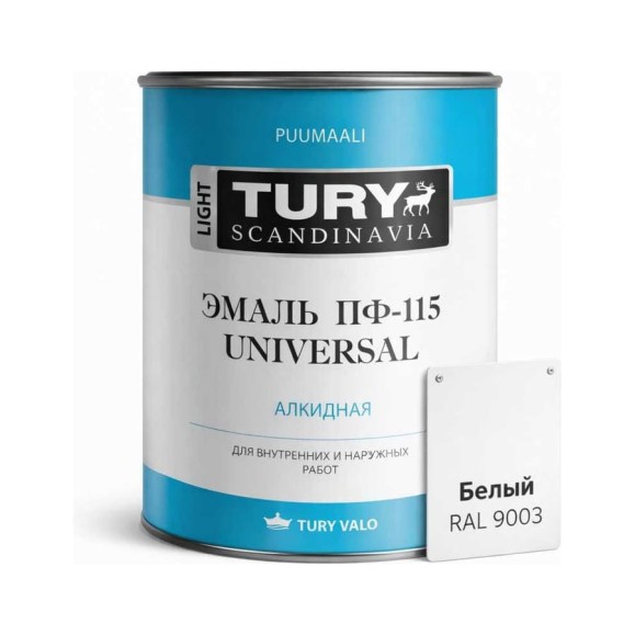 Эмаль TURY ПФ-115 Универсал белая, 0,9 кг 2007189 Эмаль TURY ПФ-115 Универсал белая, 0,9 кг 2007189