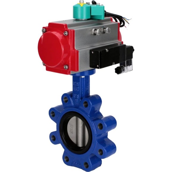 Затвор дисковый DN.ru QT450-304-NBR-2W-Fb-H Ду50 Ру16 LUG, пневмопривод DA-065, пневмораспределитель 220VAC, переключатель МППП-200 D050-86177