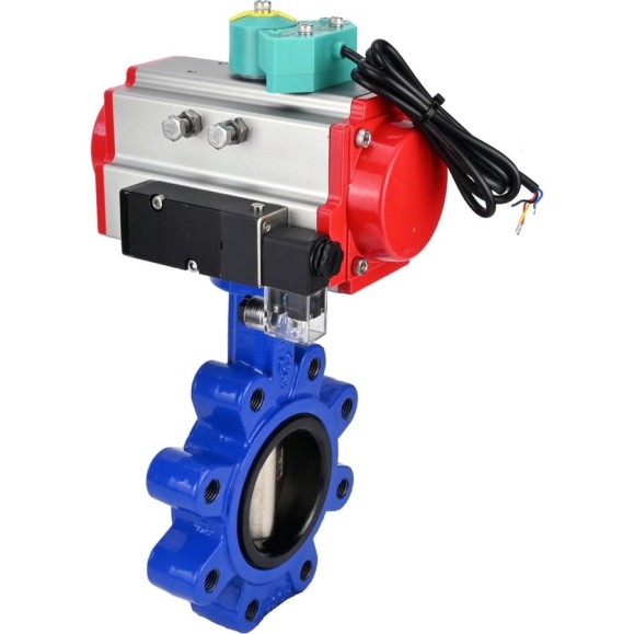 Затвор дисковый DN.ru QT450-QT450-EPDM-2W-Fb-H Ду65 Ру16 LUG, пневмопривод DA-065, пневмораспределитель 24VDC, переключатель МППП-200 D050-86094