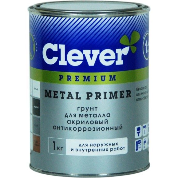 Грунт антикоррозийный для металла Радуга Clever Metal Primer белый, 1 кг 4607017517932