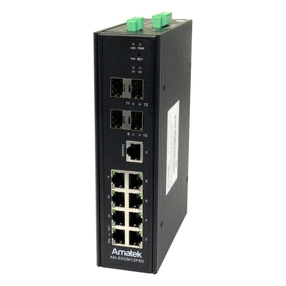Коммутатор промышленный 12-портовый управляемый Amatek AN-SXGM12P8S (HiPoE 90Вт) 7000973 Коммутатор промышленный 12-портовый управляемый Amatek AN-SXGM12P8S (HiPoE 90Вт) 7000973