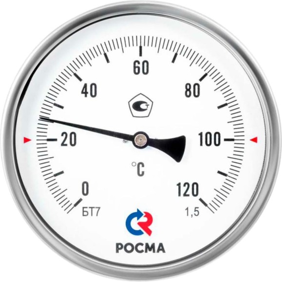 Термометр РОСМА БТ-71.211 осевой (0-200C) 1.5, L=100мм, с латунной гильзой, биметаллический D070-02147