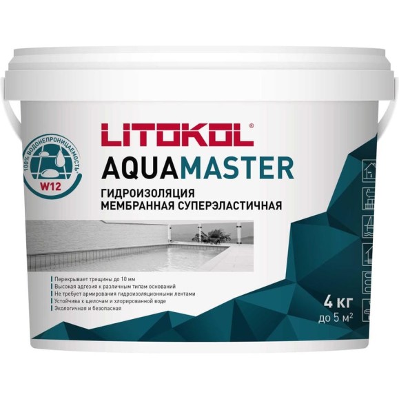 Гидроизоляционный состав для бассейнов LITOKOL AQUAMASTER (4 кг; серый) 482580004 Гидроизоляционный состав для бассейнов LITOKOL AQUAMASTER (4 кг; серый) 482580004
